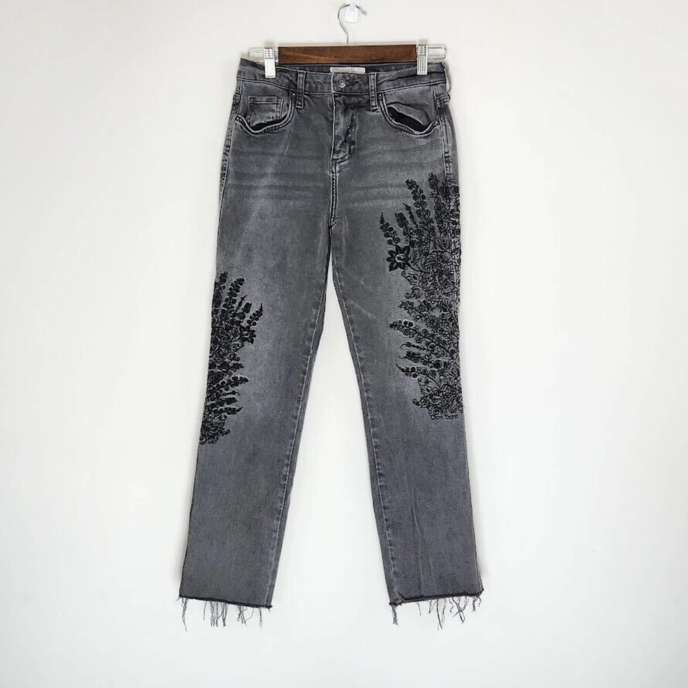 We The Free Girlfriend Jeans Embroidered Floral Cut Off Hem Cotton Blend Size 26